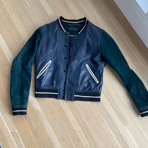 Rag & Bone Navy leather + Teal suede Bomber